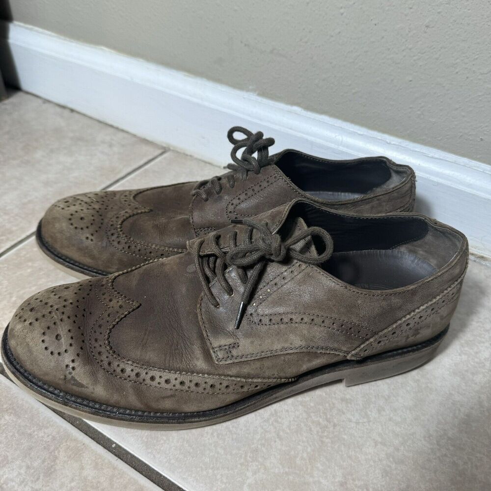 NICE TODS Handmade Suede Men's 7.5 Italy Leather Oxford Brogue Shoes Brown